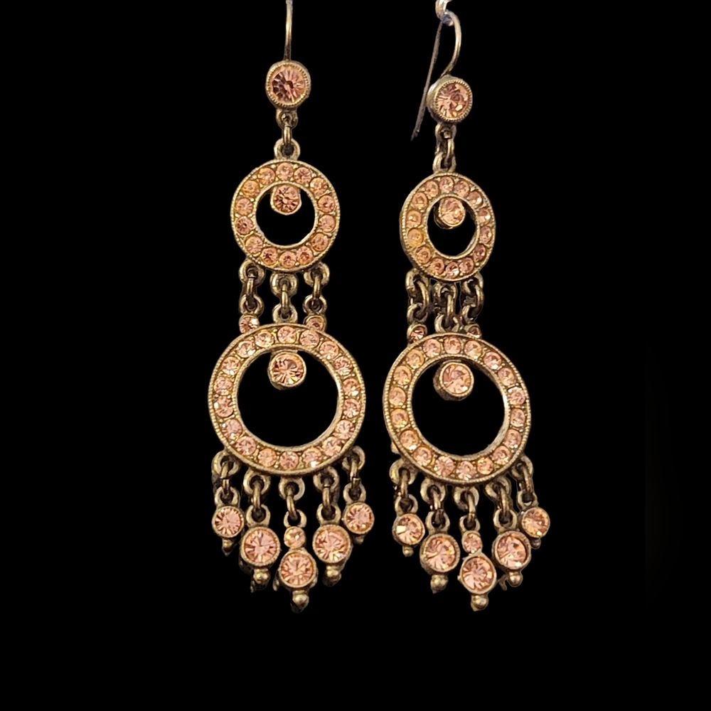 ONE OF A KIND BEN-AMUN PINK AUSTRIAN CRYSTAL AURORA BOREALIS CHANDELIER EARRINGS